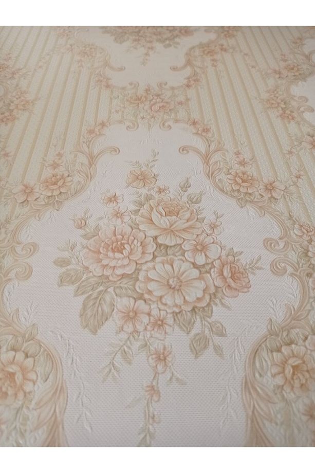 Çiçek Desenli Kabartmalı Silinebilir Duvar Kağıdı 53 Cm Genişliğinde 10 Metre Uzunluğunda
