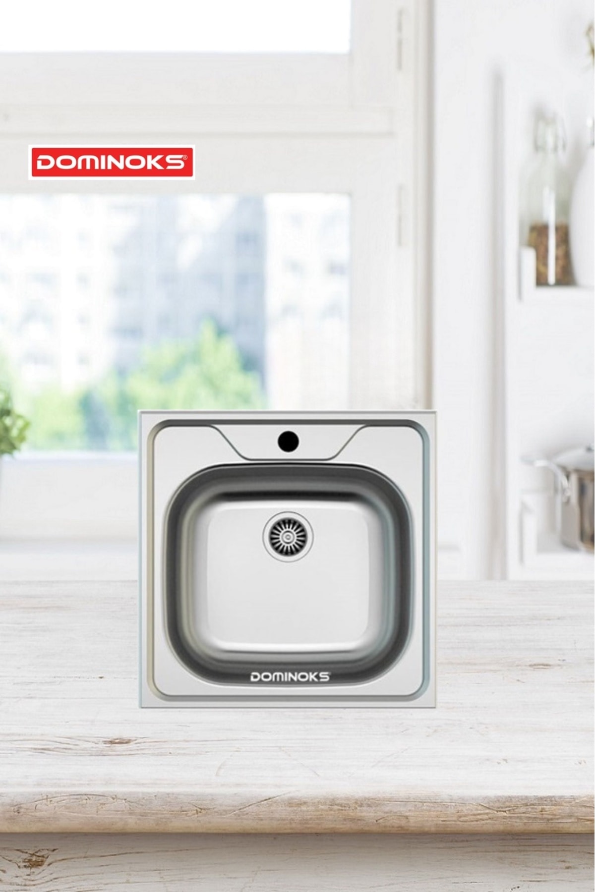 Cunda48 Düz Tek Göz Tezgah Üstü Krom Evye (48X48CM)