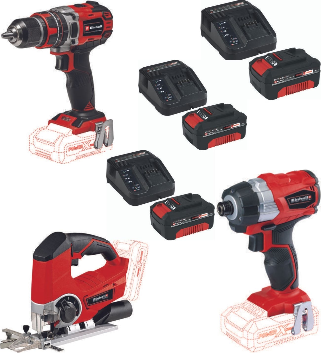 EİNHELL Te-Cı 18 Bl Vidalama Te-Cd 18/50 Li-I Bl Matkap Te-Js 18 Dekupaj 3X4.0AH Akülü Set