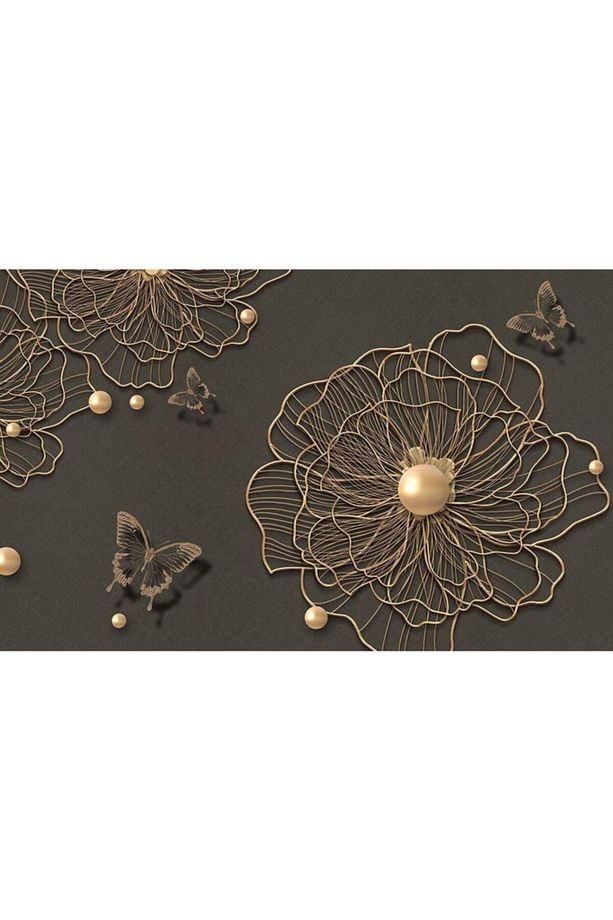 3d Boyutlu Gold Çiçek Ve Kelebekler Duvar Kağıdı