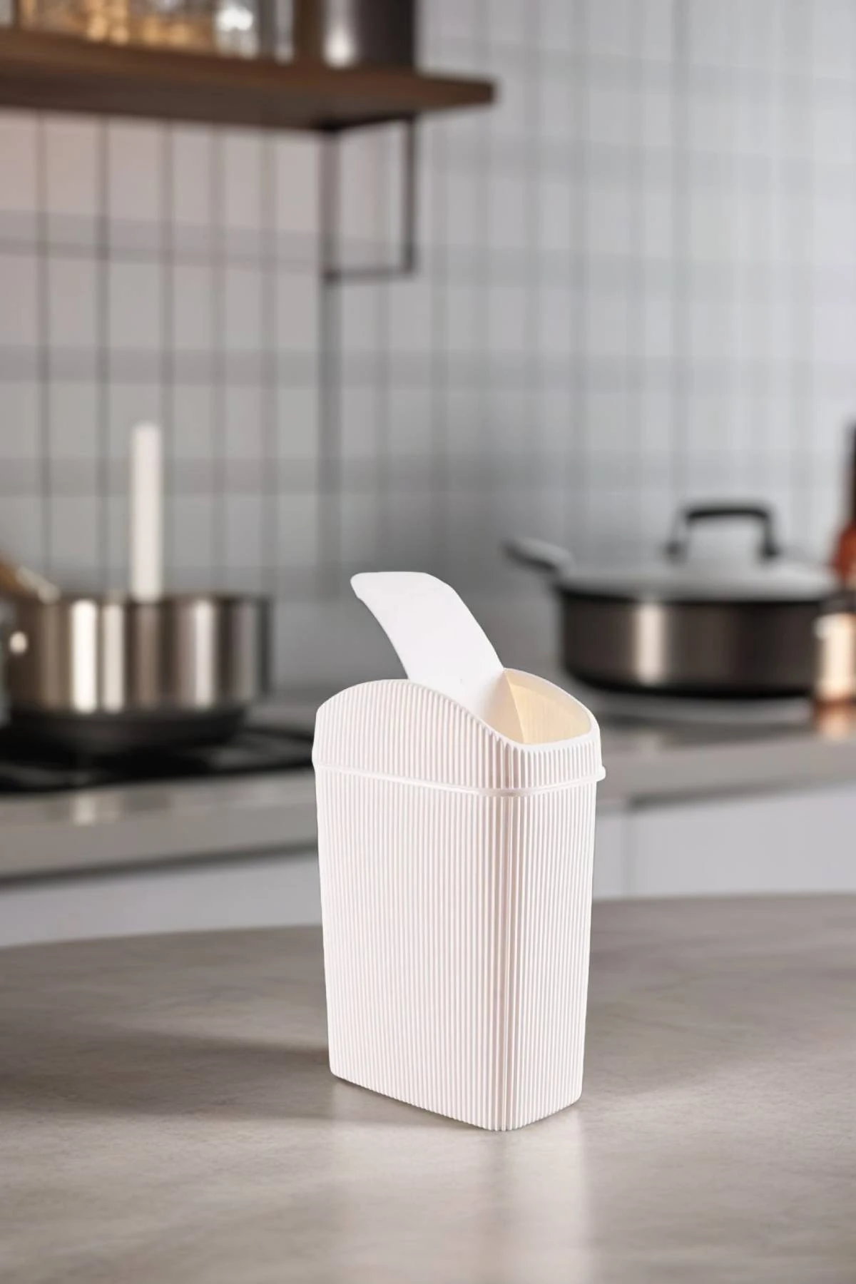 Mini Çöp Kovası, Mutfak, Banyo, Tuvalet, Ofis Çöp Kutusu Krem