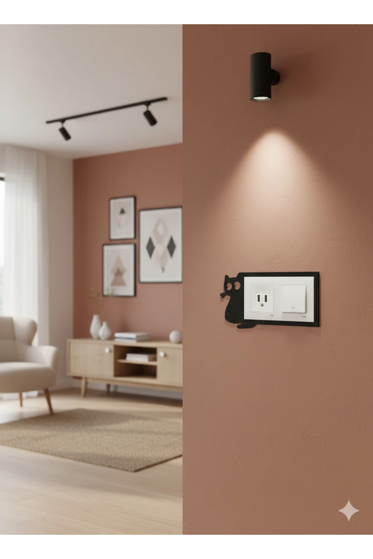 Ahşap Ikili Priz Çerçevesi Kedi Temalı Doğa TR