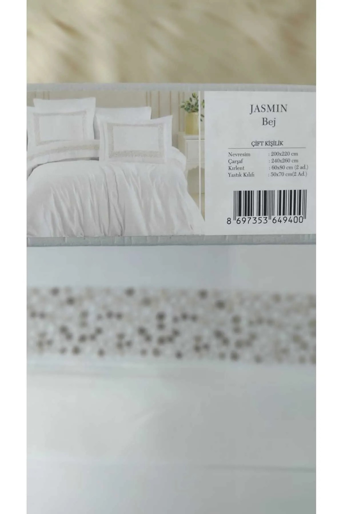 Jasmın Bej Çift Kişilik Nakışlı Pamuk Saten 4 Yastıklı Nevresim Takımı