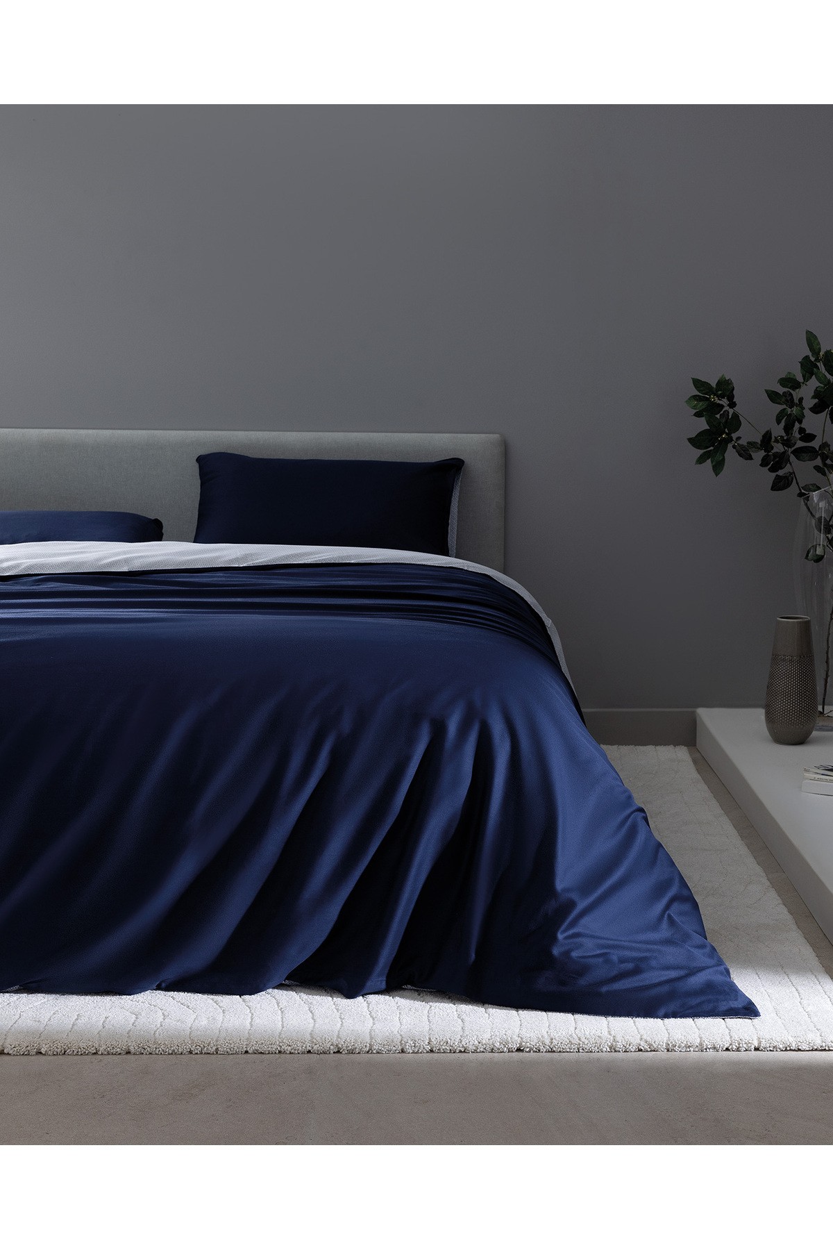 Coyne King Size %100 Pamuk Baskılı Saten Nevresim Takımı - Lacivert