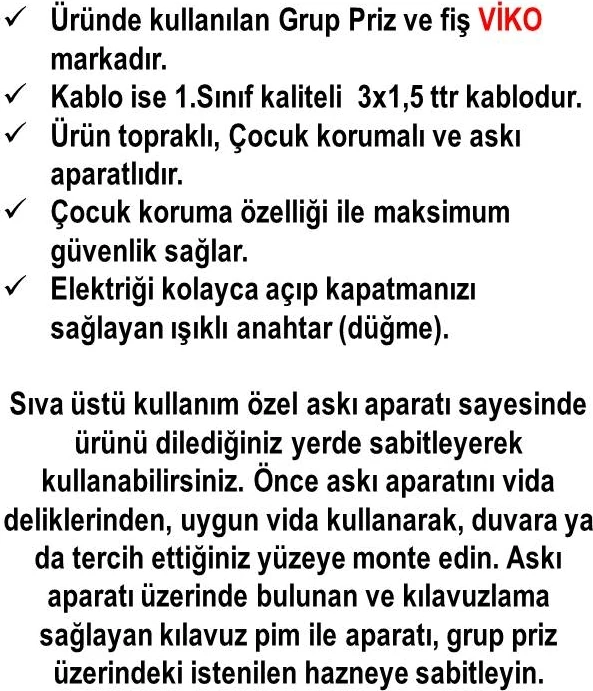 Ekonomik Siyah 3'lü Anahtarlı Topraklı Çocuk Korumalı Grup Priz 10 Metre Kablo