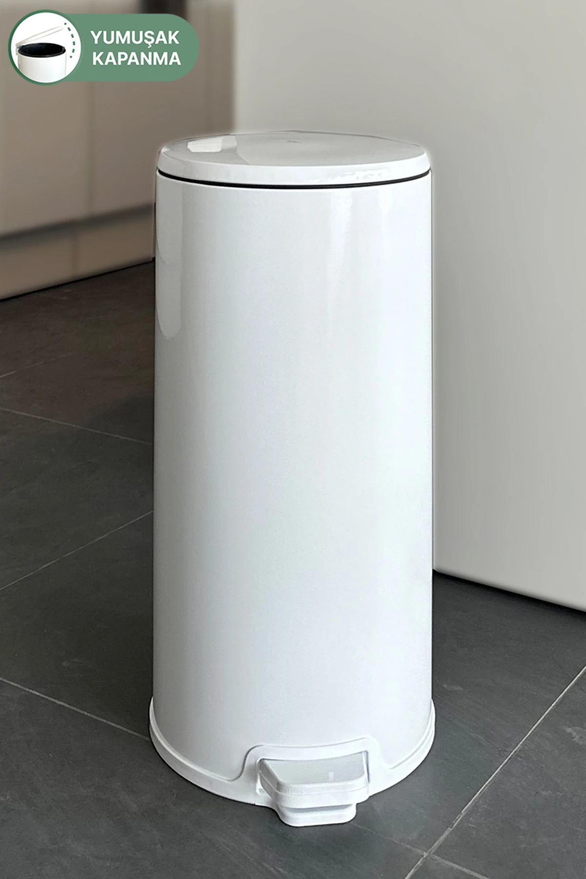 Cigo Pedallı Mutfak Banyo Çöp Kovası 20 Lt Beyaz-İç Kısım Siyah