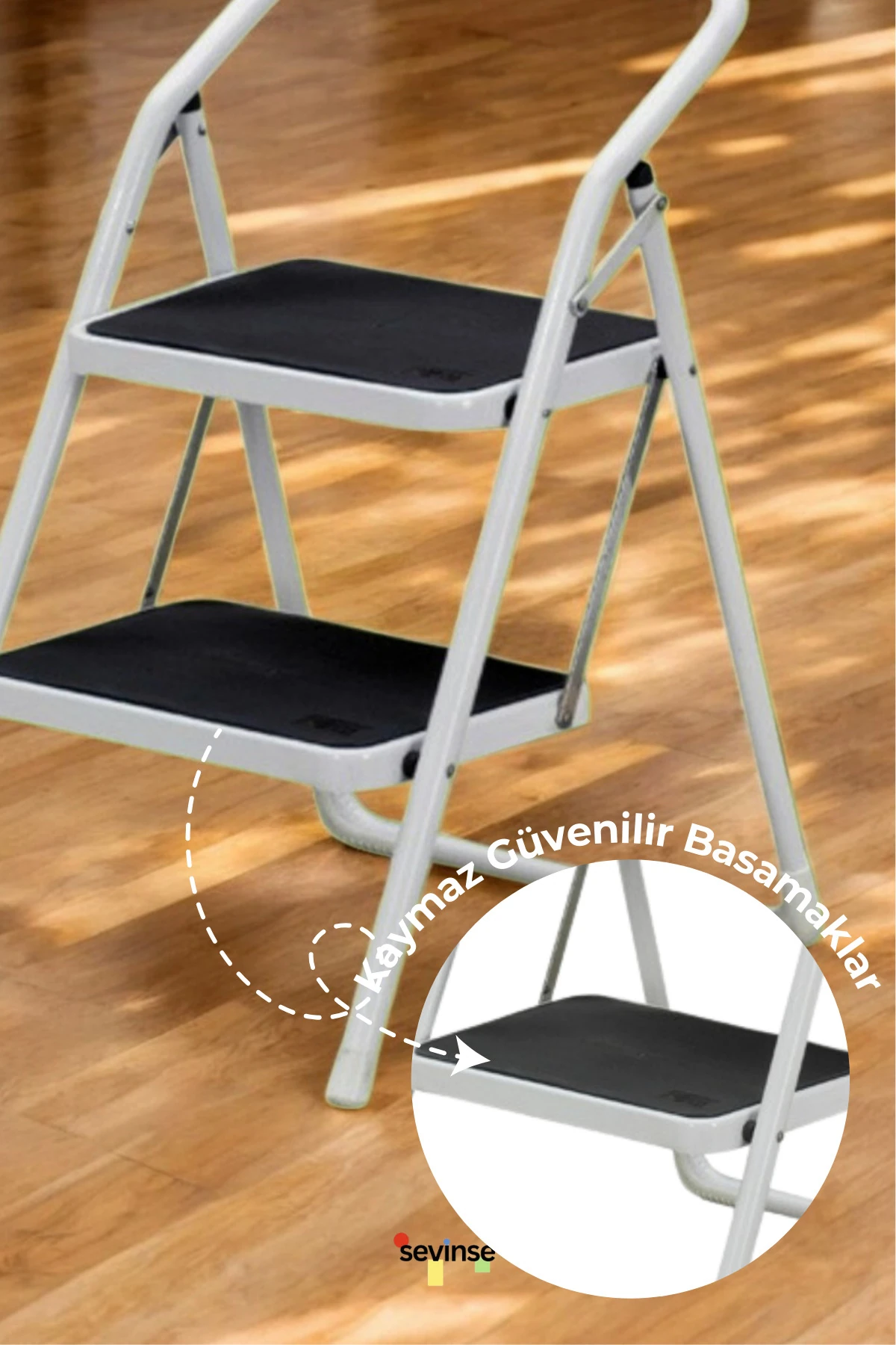 2 Basamaklı Katlanabilir Paslanmaz Çelik Merdiven Beyaz