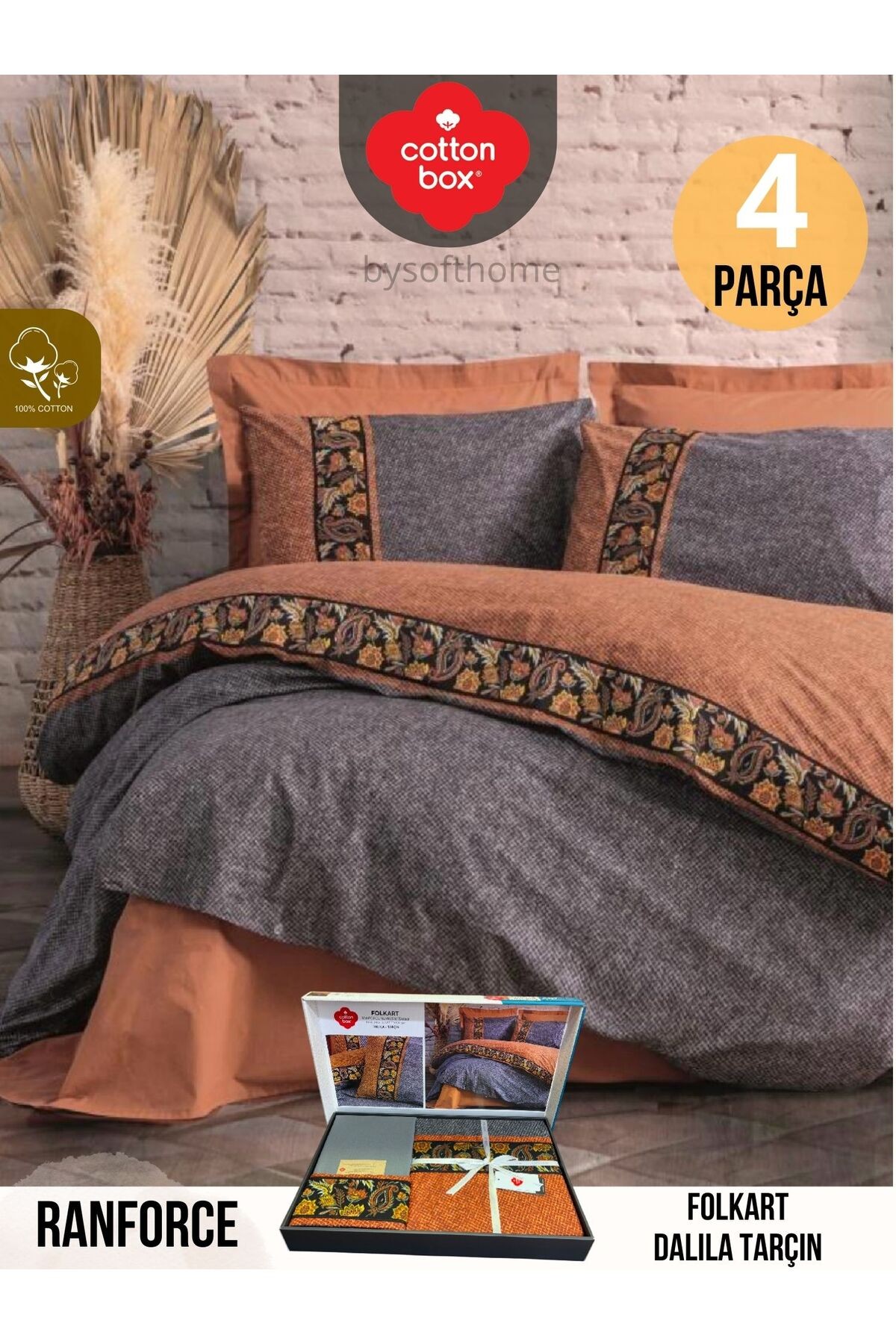 FOLKART DALILA TARÇIN Ranforce Çift Kişilik Nevresim Takımı %100 Pamuk