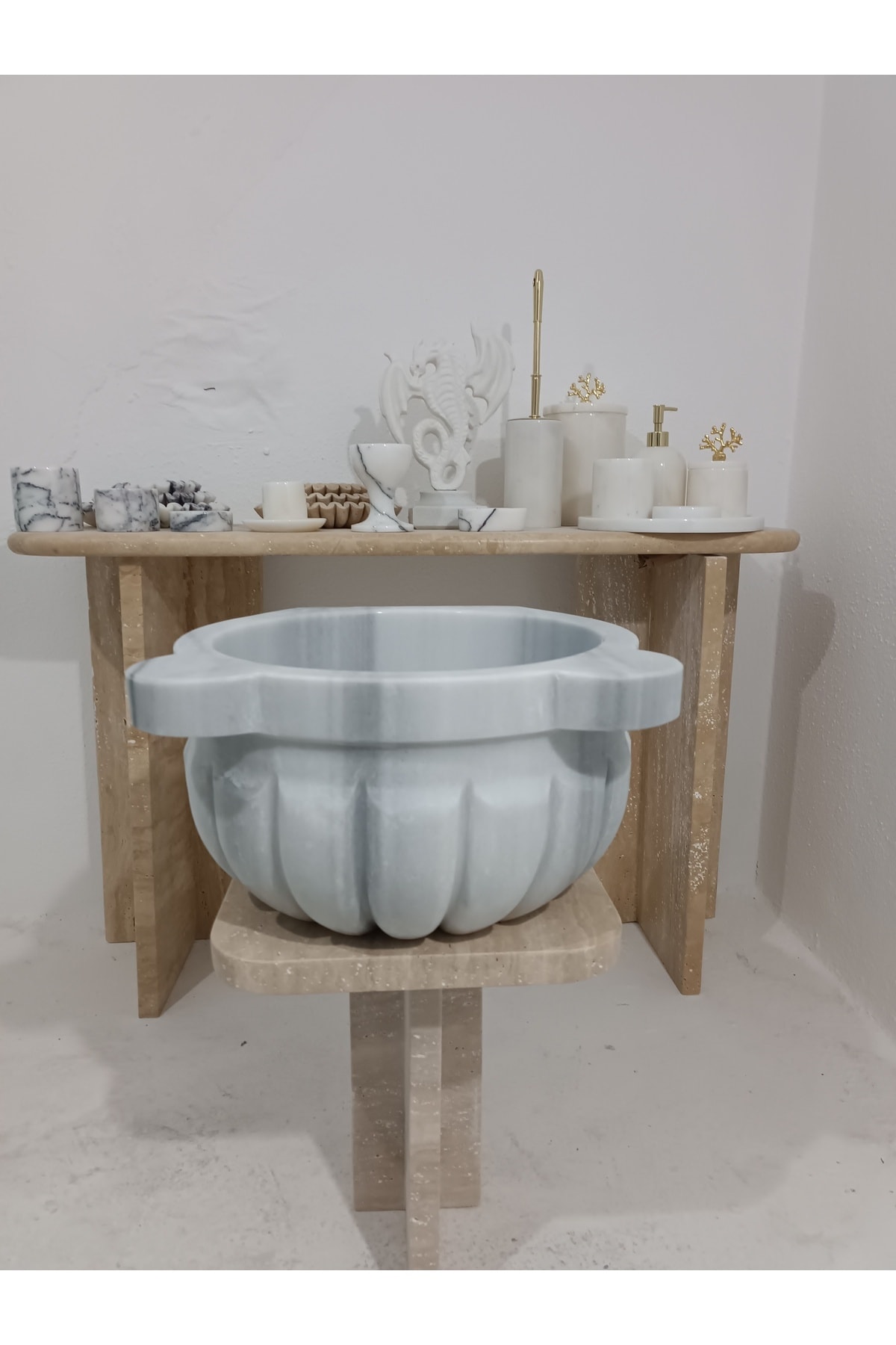Mermer Kurna Beyaz-kavun Dilimli-hamam Kurnası-banyo Kurnası-ev Hediyesi-mermer Ev Aksesuarlar