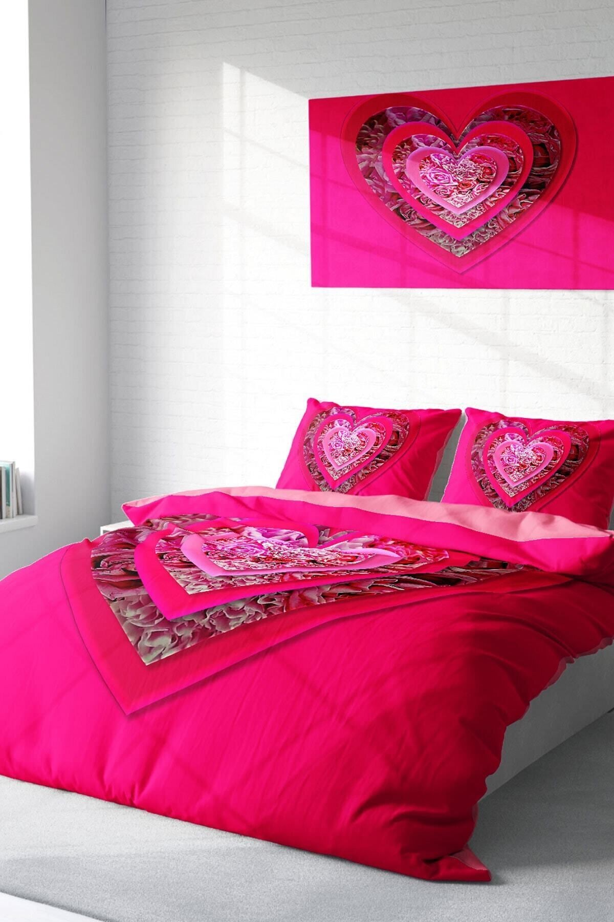 KING SIZE Pink Valentine 3d Çift Kişilik Nevresim Takımı