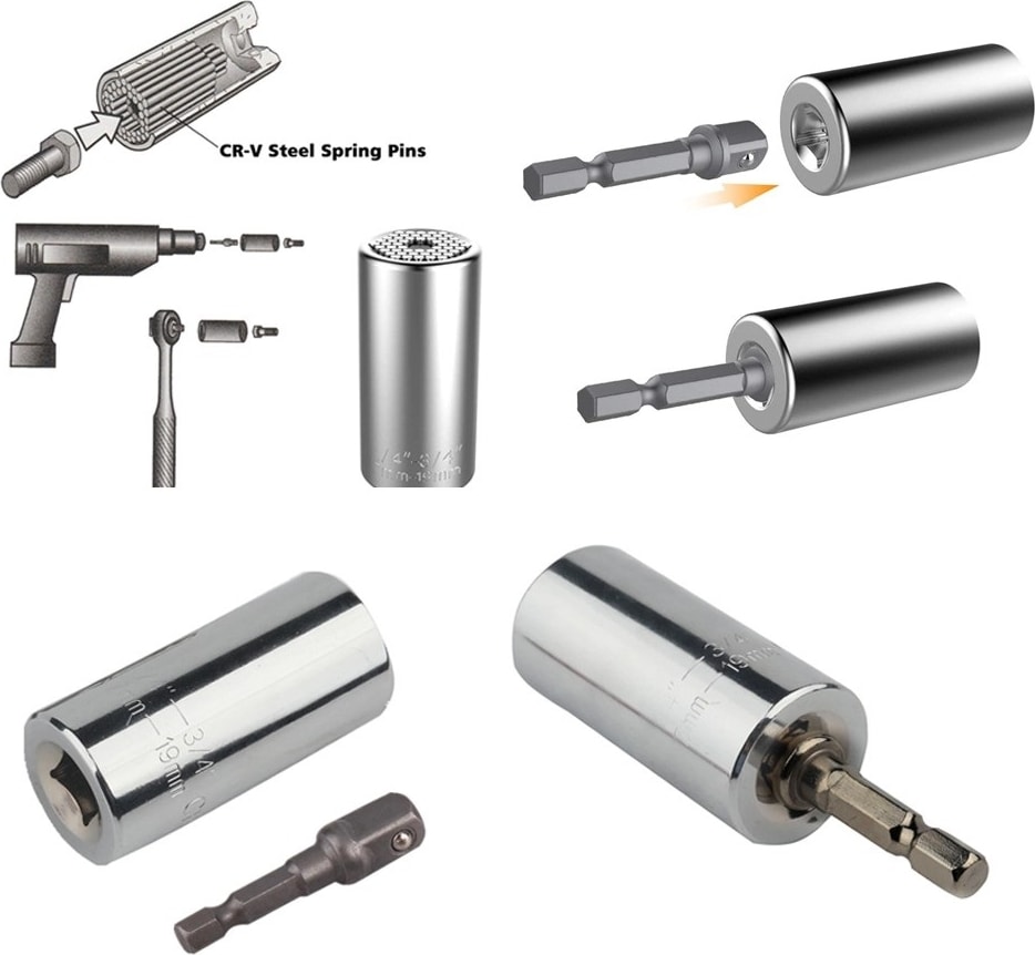 2'li Set Çok Amaçlı Universal Matkap Ucuna Takılan Evrensel Lokma Anahtar Takımı 7-19 mm Soket