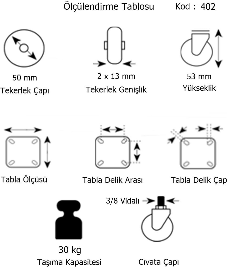 Hts Eko 3/8 Vidalı Döner Mobilya Tekeri Çap : 49 mm Kod : 402