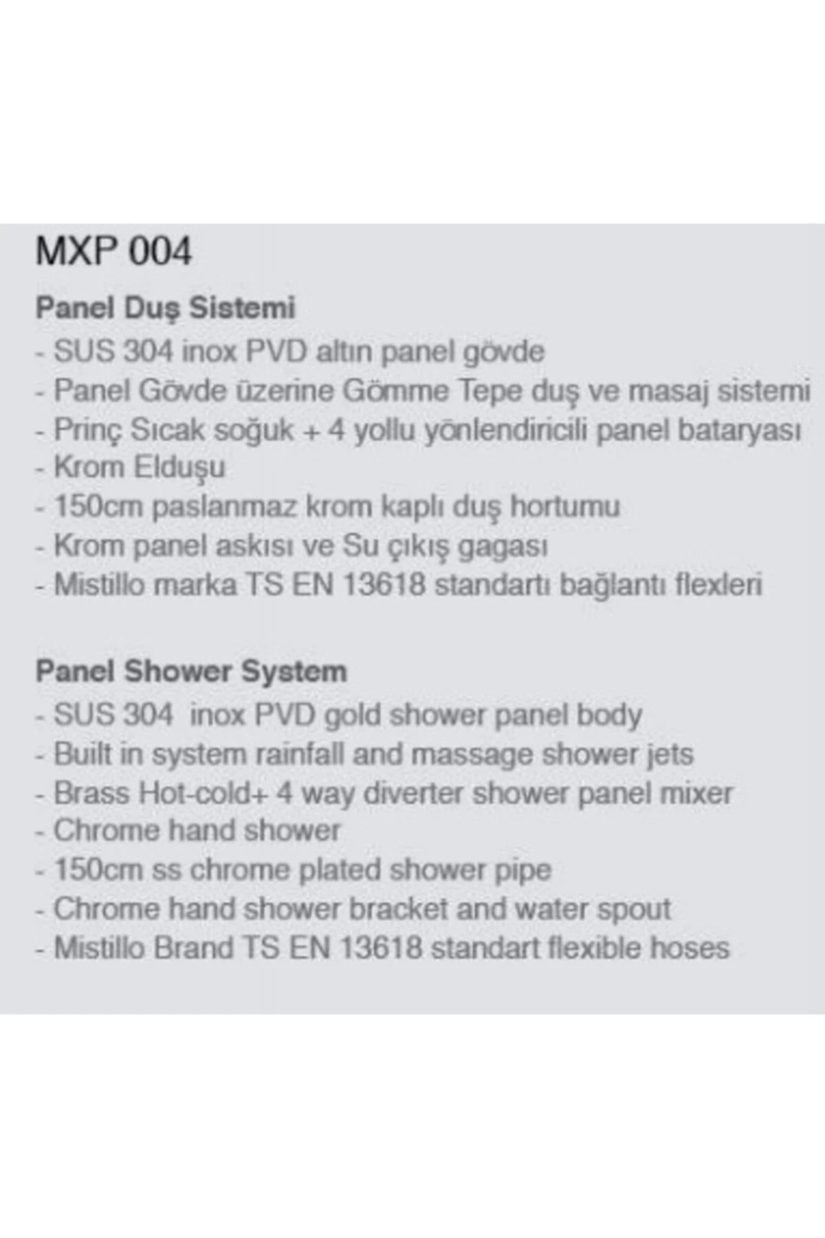 Panel Duş Sistemi - Mxp 004 (gold)