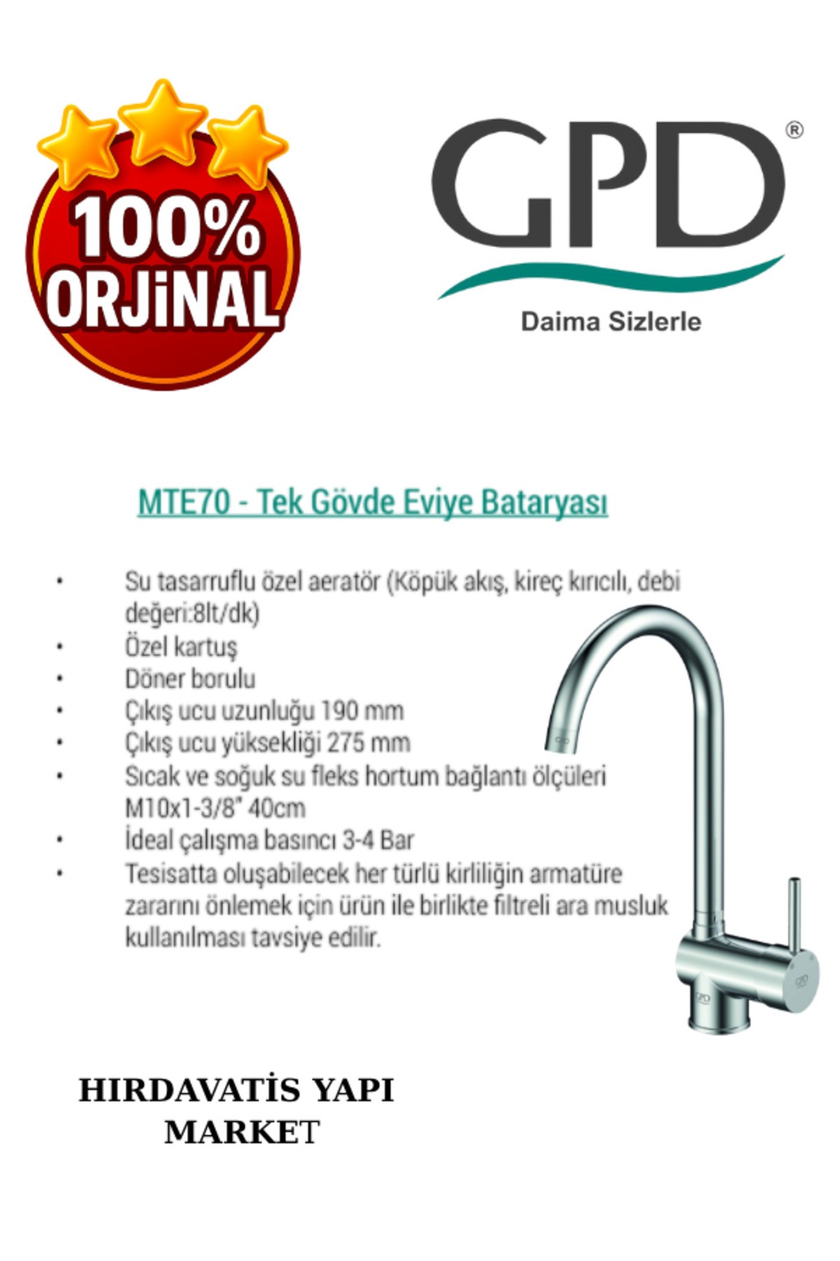 Espina MTE70 Tek Gövde Eviye Bataryası