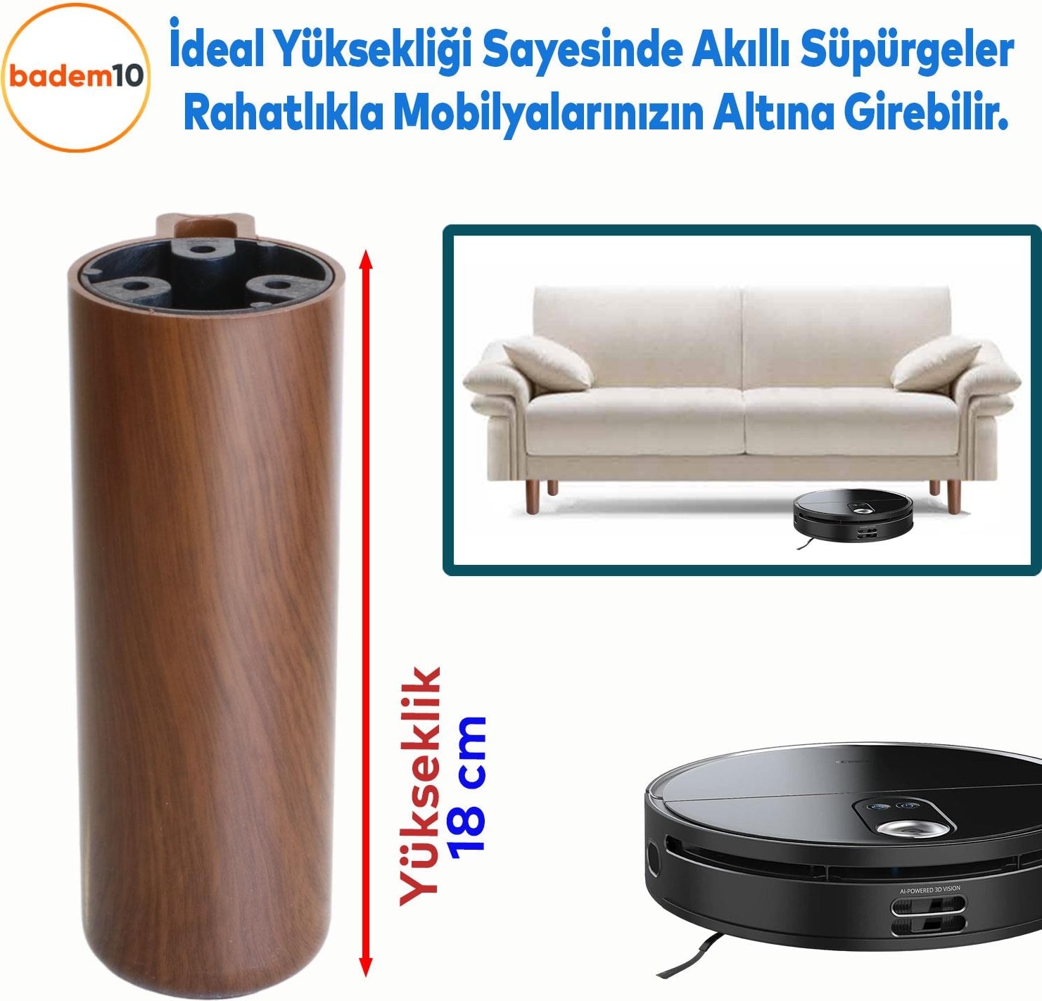 Kapsül Bohem Koyu Ceviz 18 cm Mobilya Kanepe Koltuk Baza Yükseltici Yükseltme Ayağı Ayakları 4 Adet