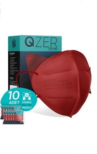 Qzer Bordo Ffp2 N95 Maske 5 Katlı
