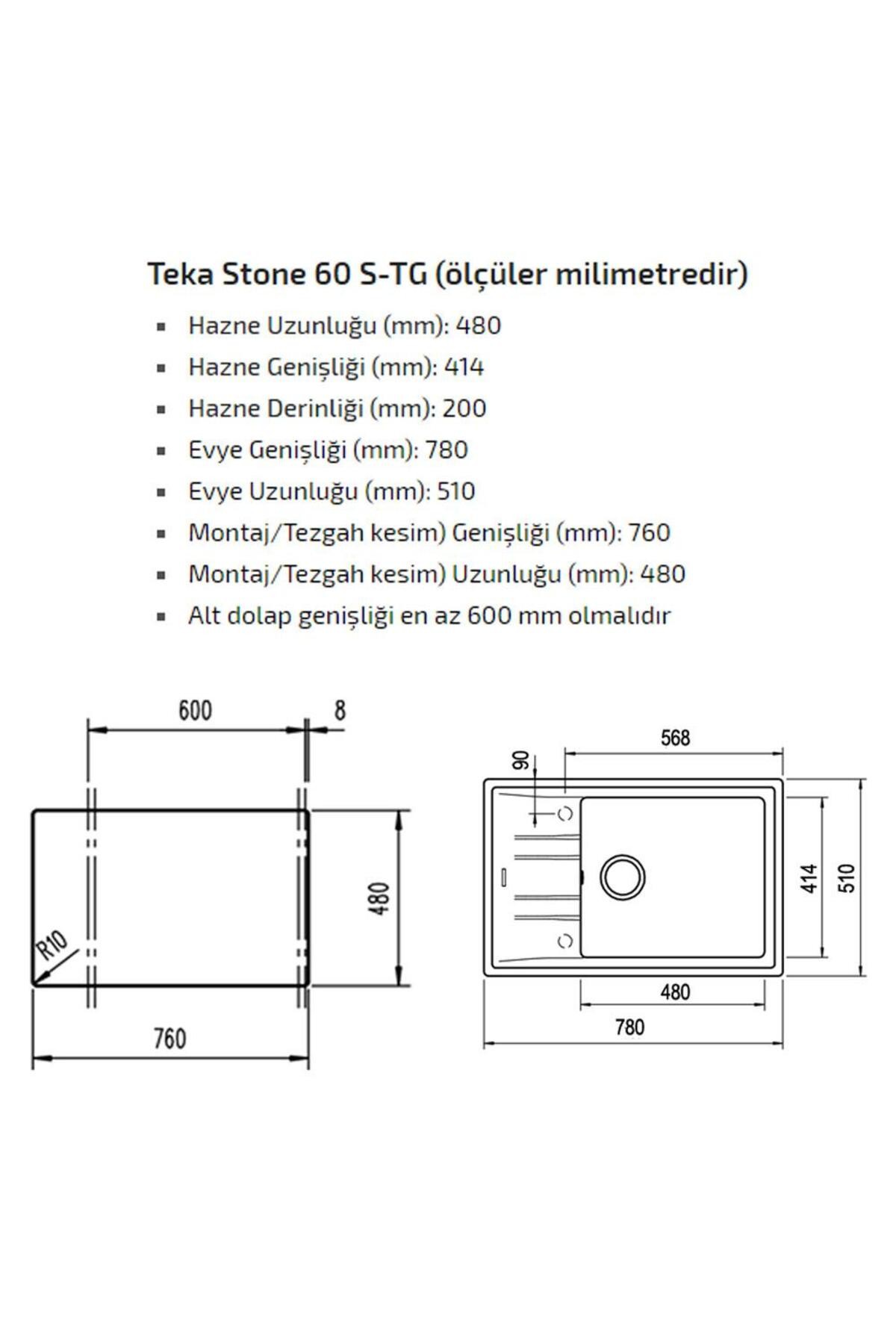 Stone 60 S-tg Granit Evye, Karbon Siyah, 78x51cm