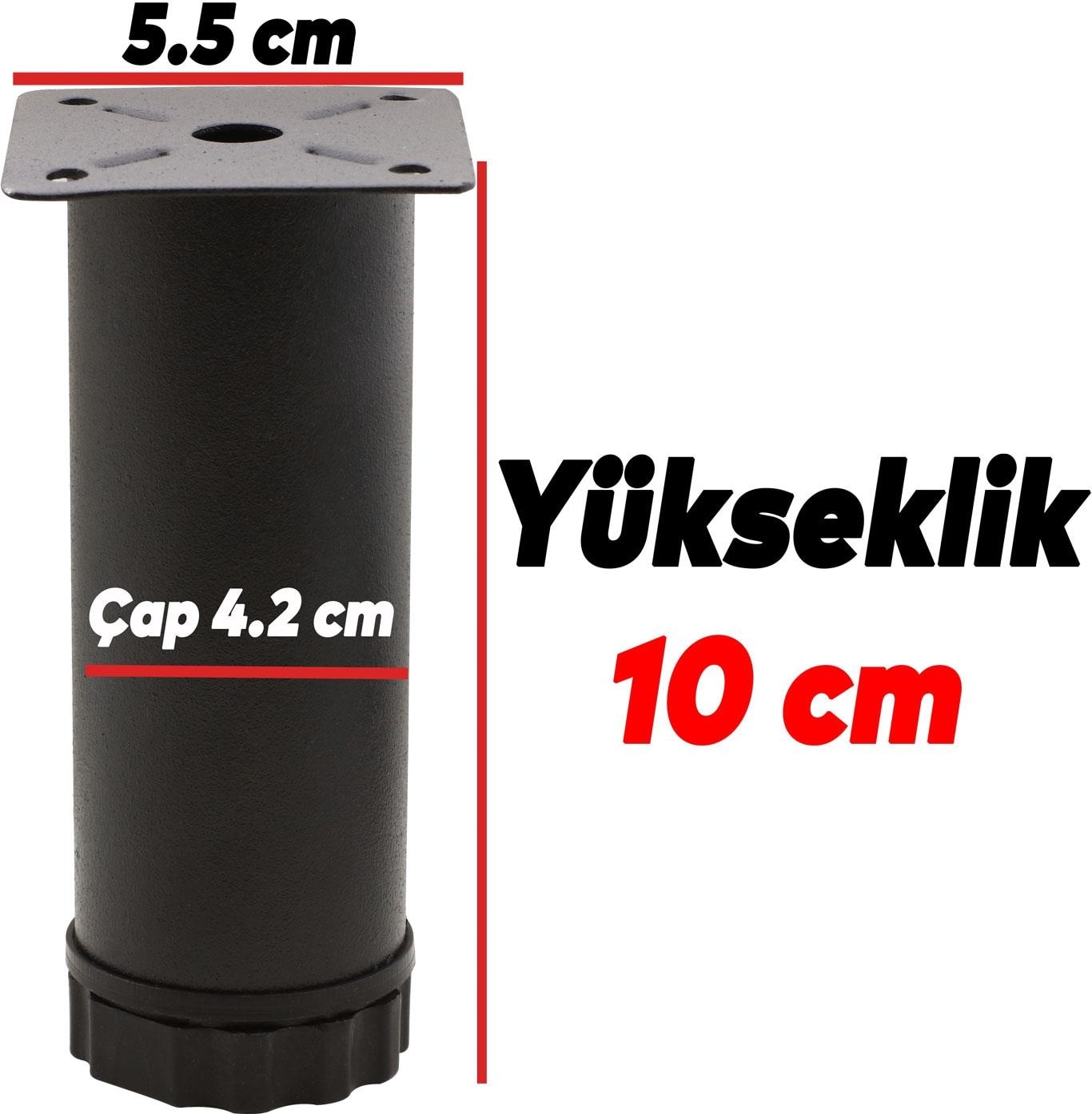 Mobilya Kanepe Baza Koltuk Metal Dolap Yükseltici Destek Ayağı Ayarlanabilir Siyah Ayak 10 cm 4 Adet