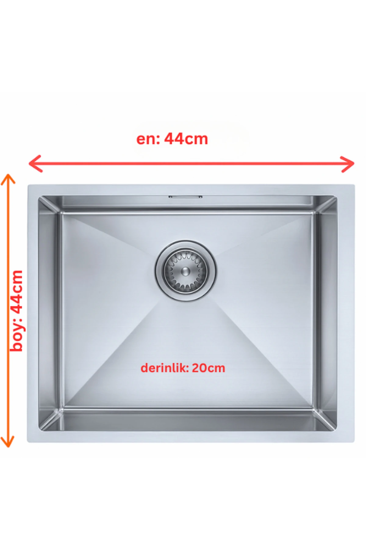 Stella Paslanmaz Çelik Mutfak Evyesi 44x44x20 Cm Sifon Seti Dahil- Tek Göz Mutfak Eviyesi