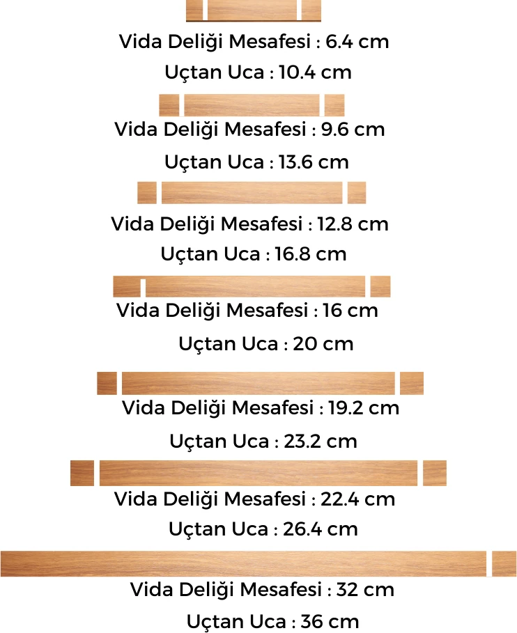 Dolap Kulpu, 10 Adet - 192 mm (19,2 Cm) - Doğal Ahşap Kulp, Cekmece Kulpu, Mutfak Dolap Kulplari