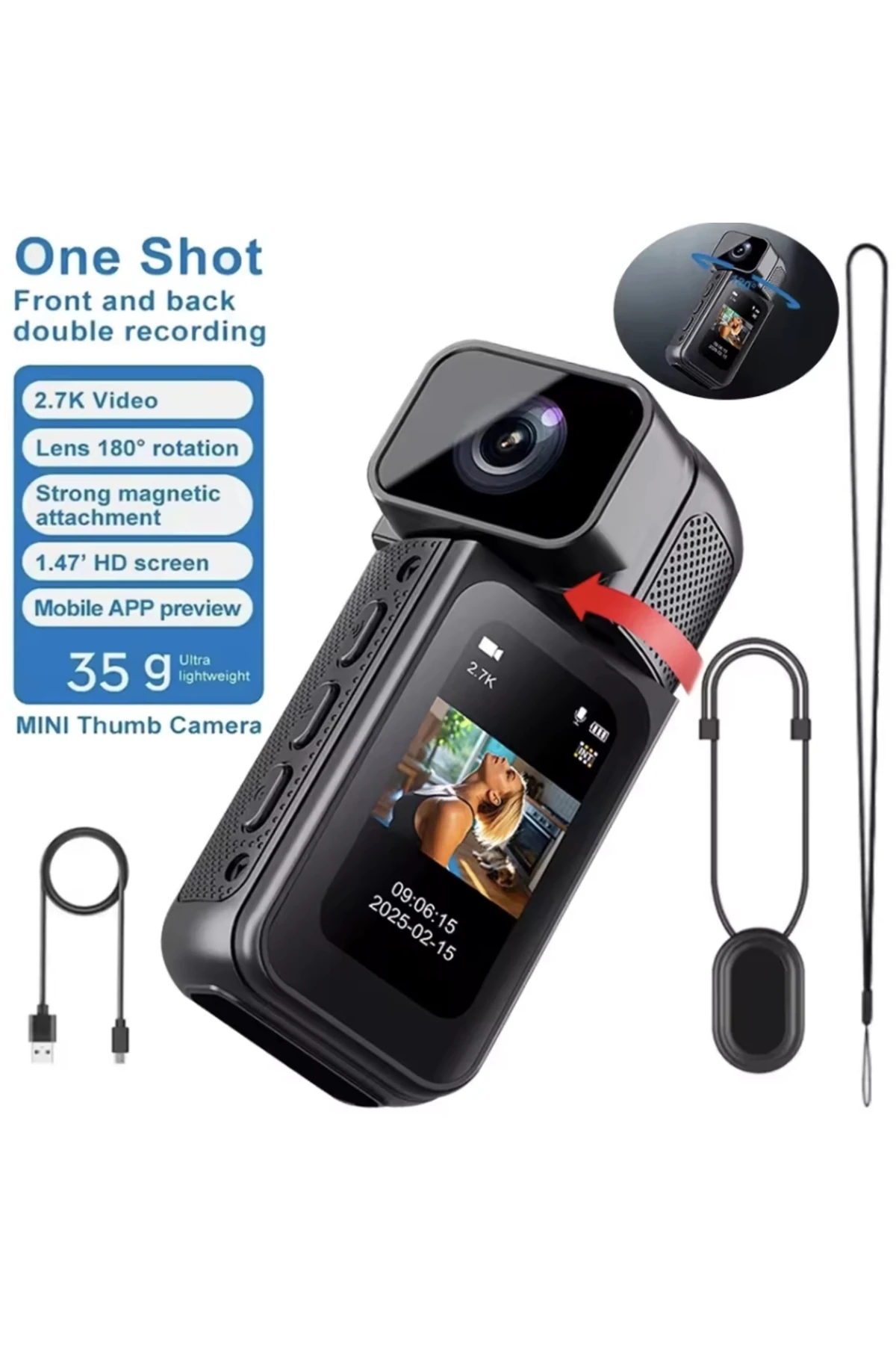 S80 Mini Aksiyon Kamerası – 1080p Full HD, Manyetik Tasarım, 180° Geniş Açılı Spor Kamera