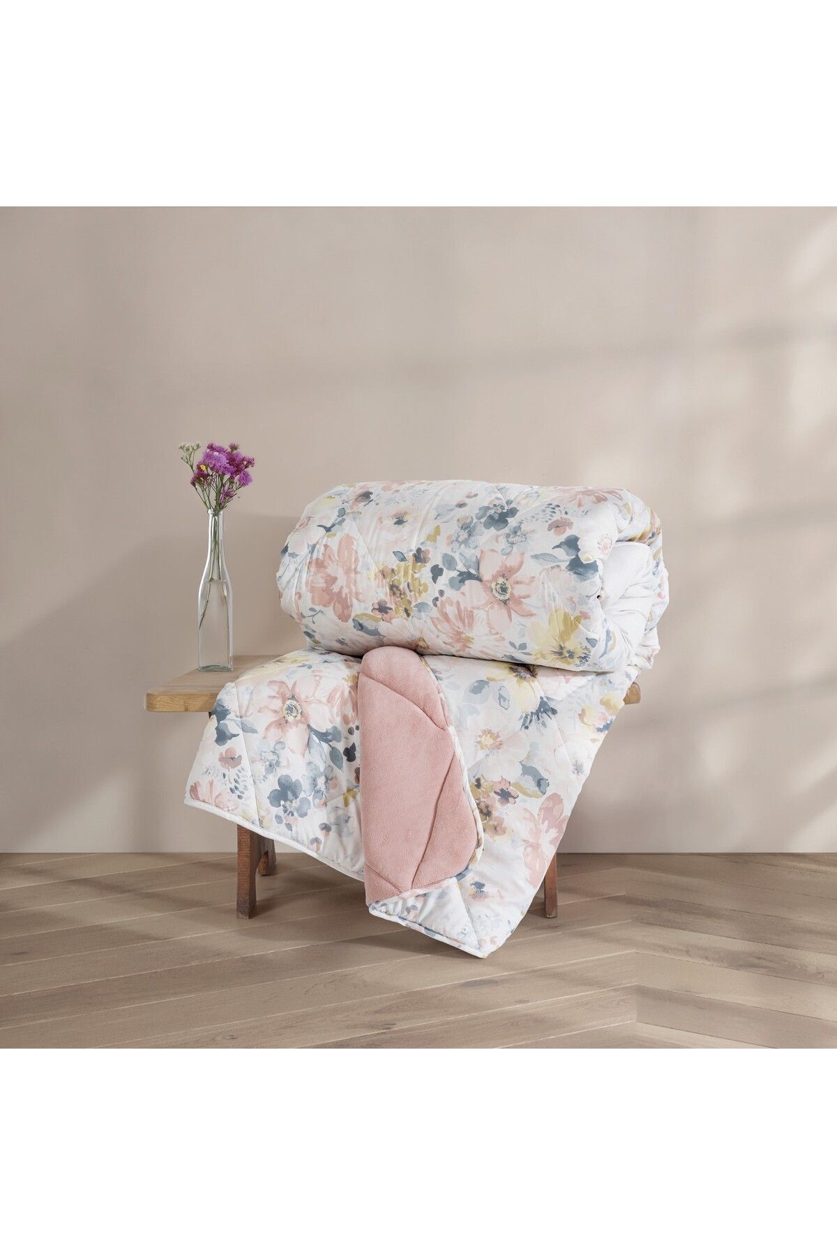 Velvet Tek Kişilik Yorgan Dalya Pudra 155x215 cm
