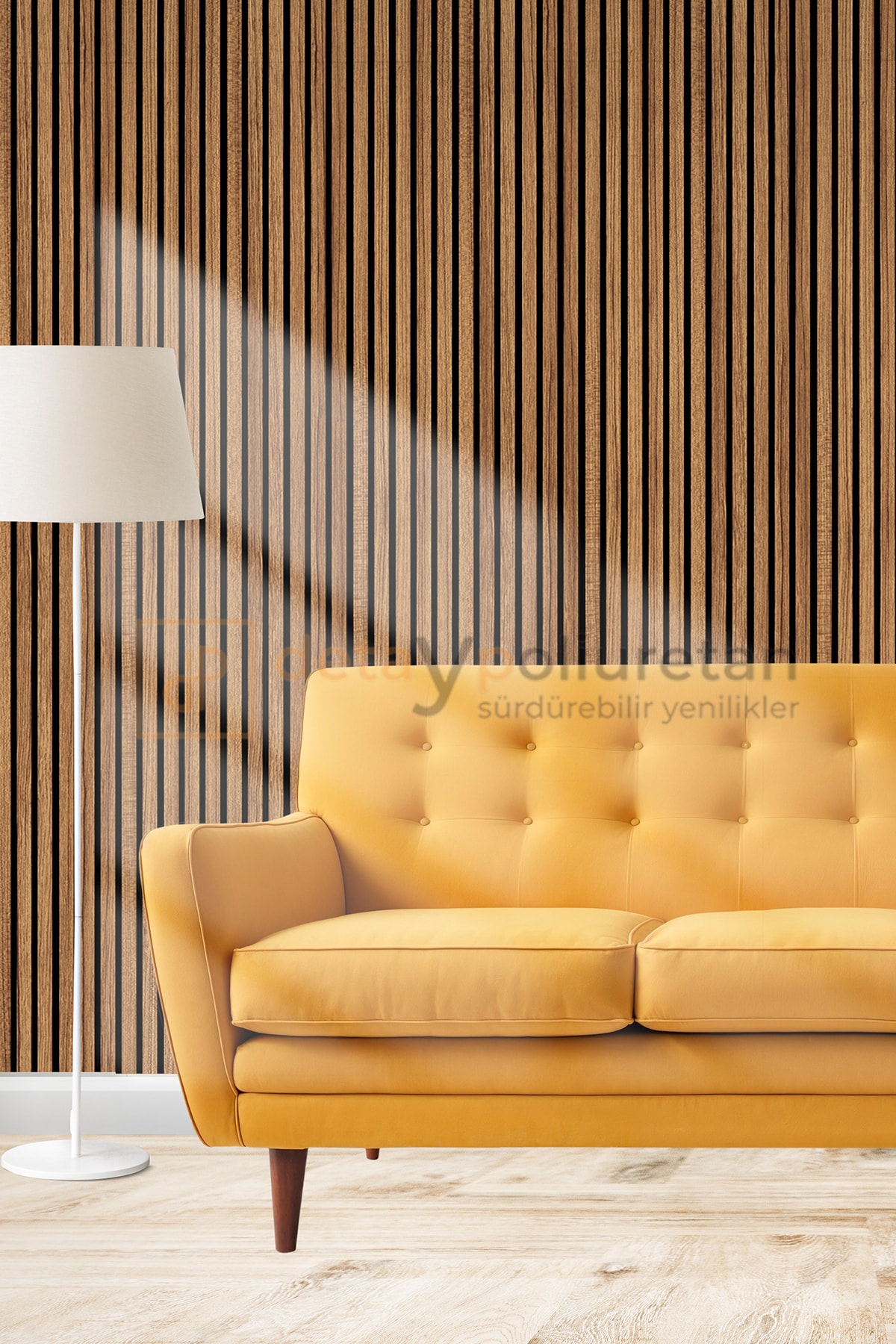 Mdf Ahşap Akustik Duvar Kaplama Paneli 100x280 cm - Teak-8mm mdflam-4mm keçe