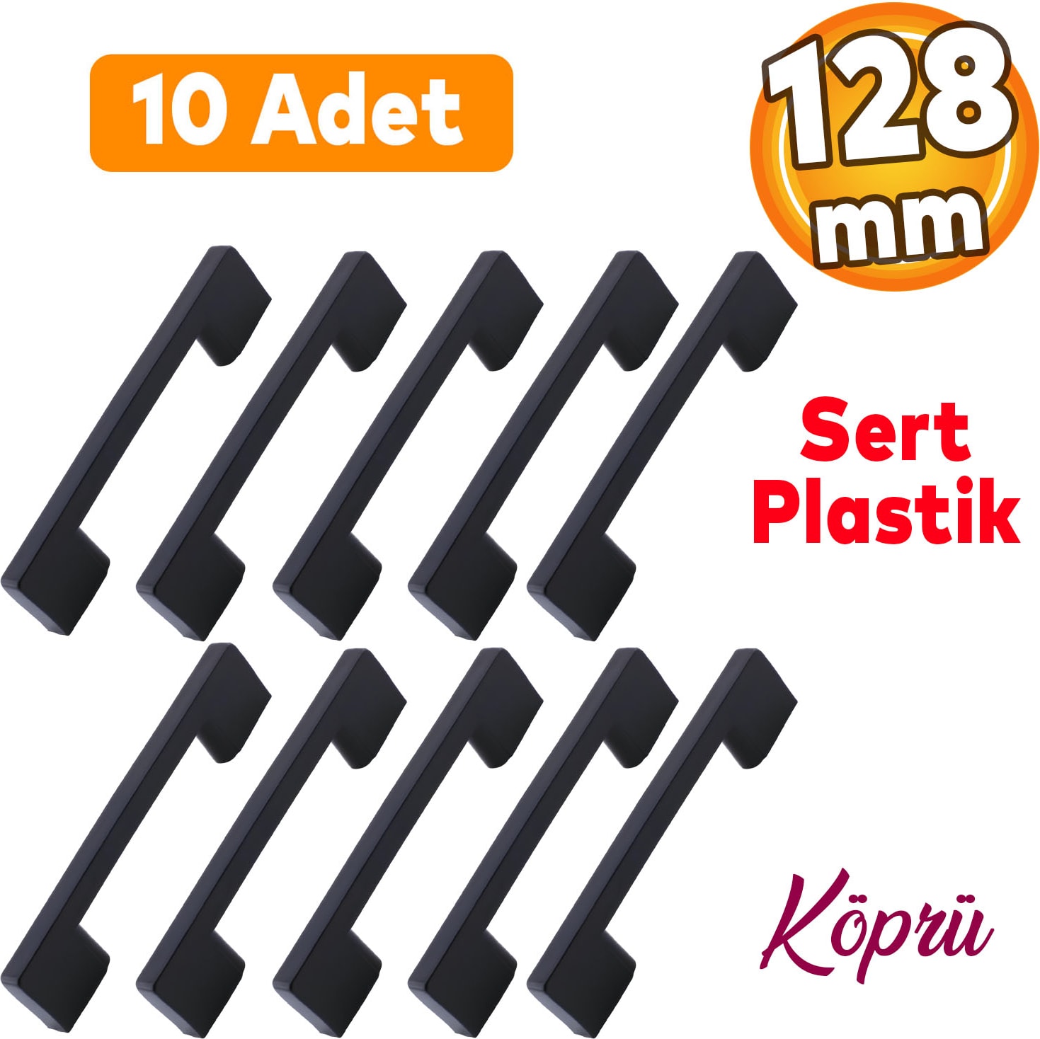 10 Adet Plastik Köprü Mobilya Mutfak Çekmece Dolabı Dolap Kapak Siyah Kulbu Kulpu Kulpları 128 mm