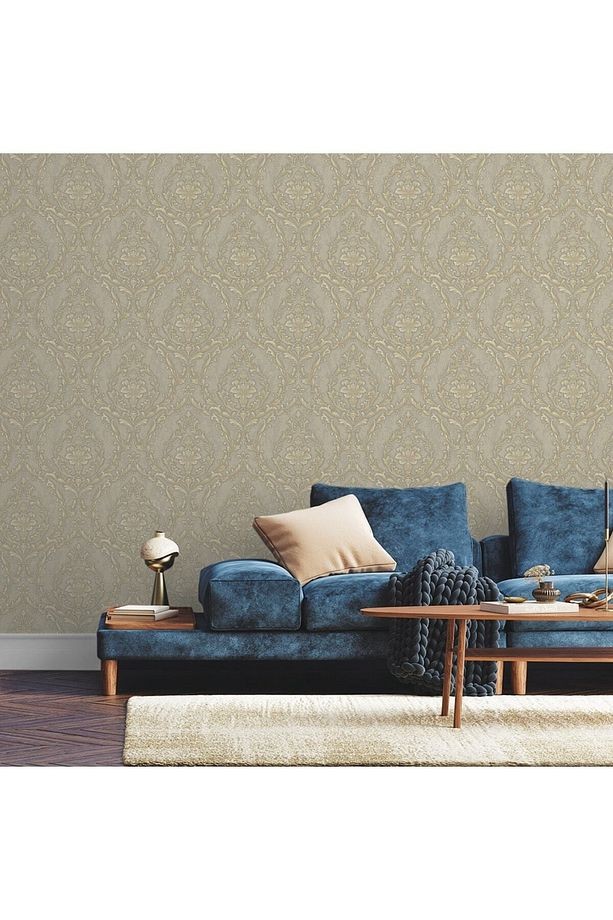Dante 1401-5 Damask Desenli Duvar Kağıdı Koyu Krem