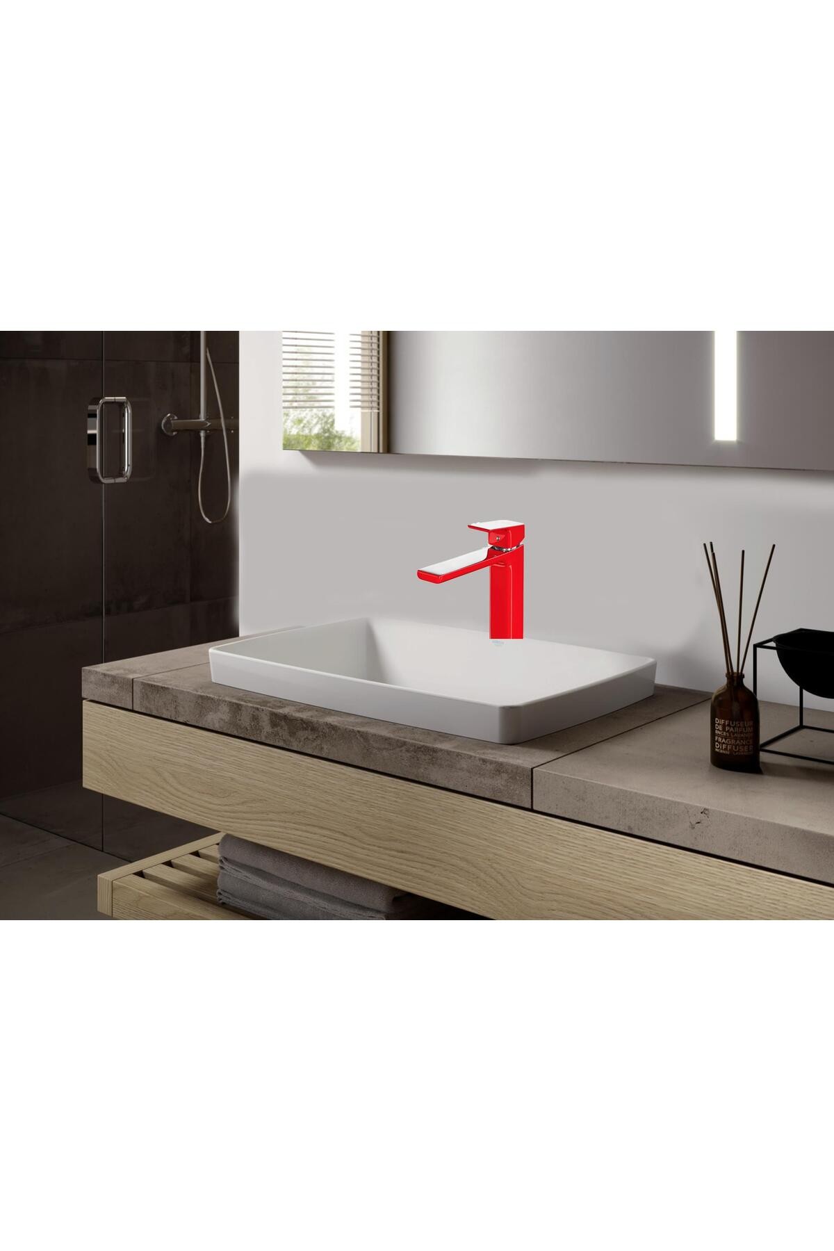 Tiera Yüksek Tip Lavabo Bataryası- Krom Kırmızı 103388002