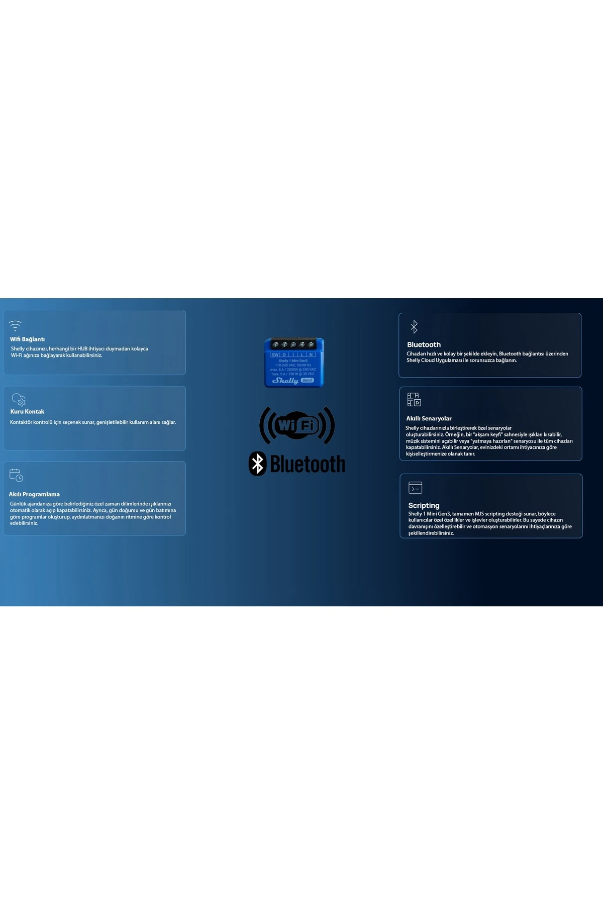 Shelly 1 Mini Gen3 1 Kanallı Akıllı Ev Anahtarı - Wifi & Bluetooth Kontrollü Kuru Kontak Röle