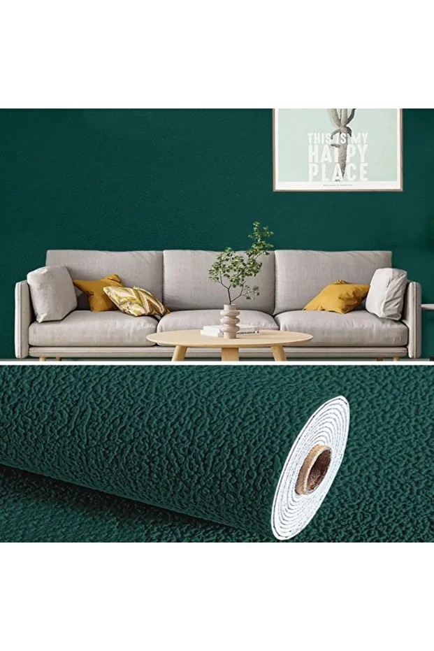 50x280 Cm (1,4M2) Koyu Yeşil Kendinden Yapışkanlı Duvar Kağıdı Sticker Dokulu Esnek Silinebilir