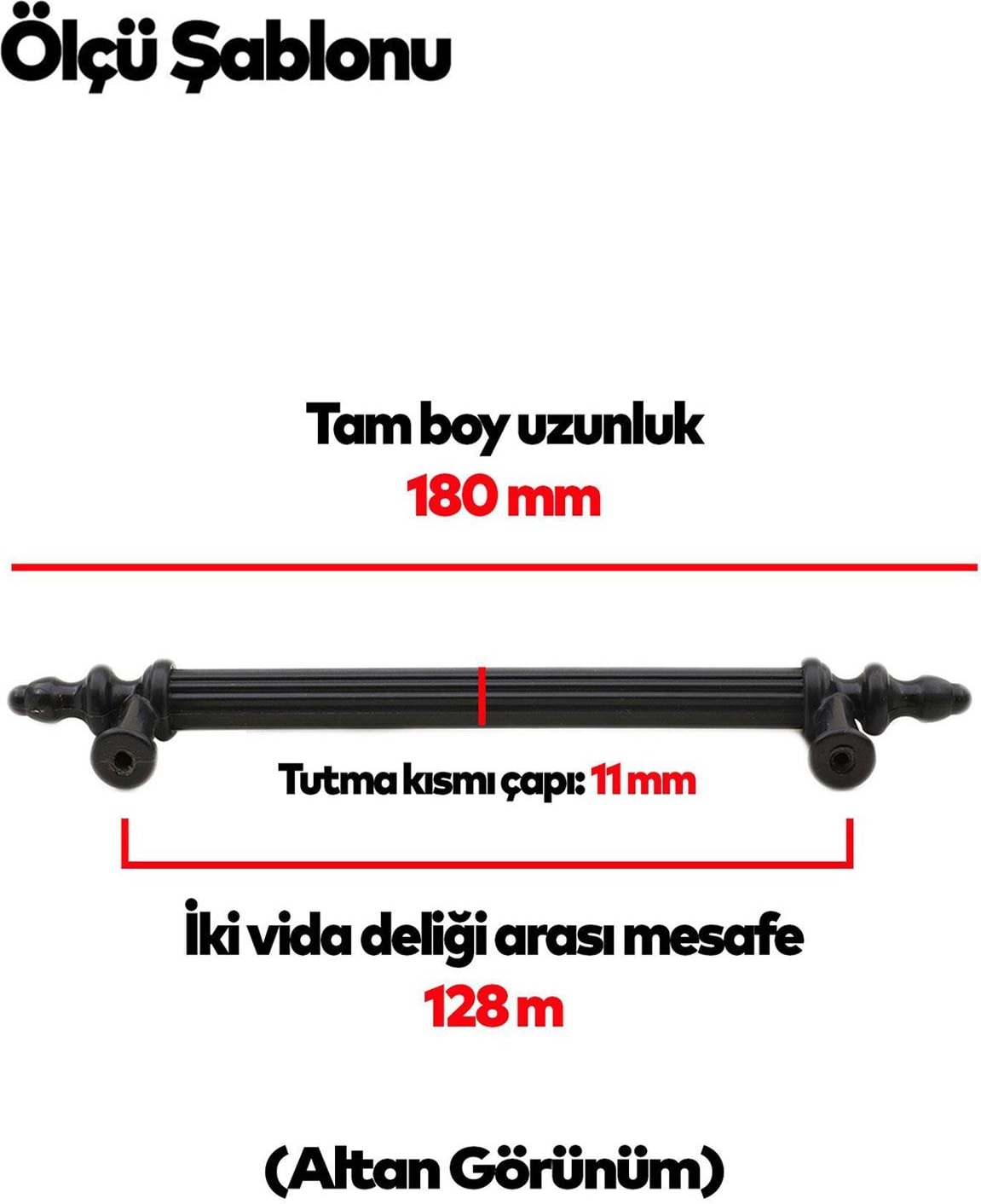 (Sert Plastik) 20 Adet Polavit 128 mm Siyah Mobilya Mutfak Çekmece Dolap Dolabı Kulbu Kulpları