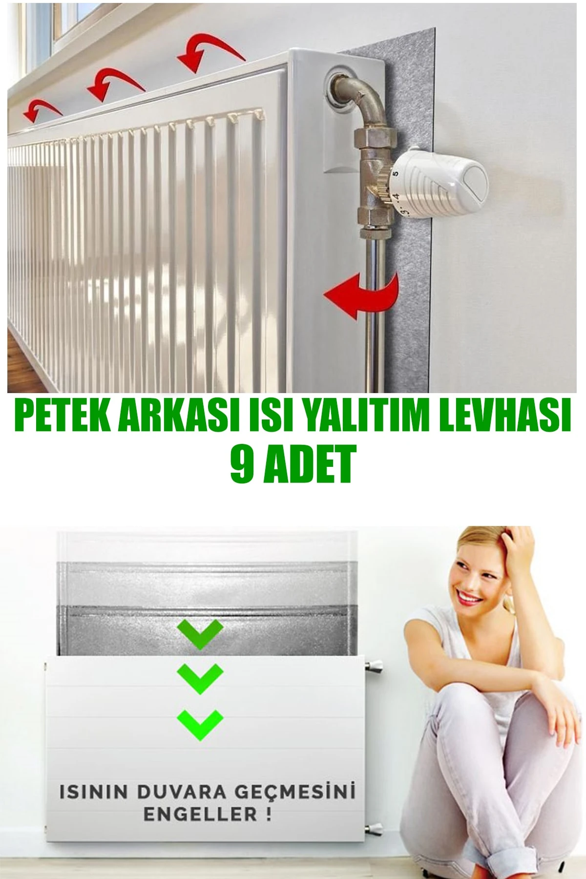 9 Adet Kalorifer Peteği Arkası Isı Yalıtım Ve Izolasyon Levhası Radyatör Arkalığı Yalıtım Malzemesi