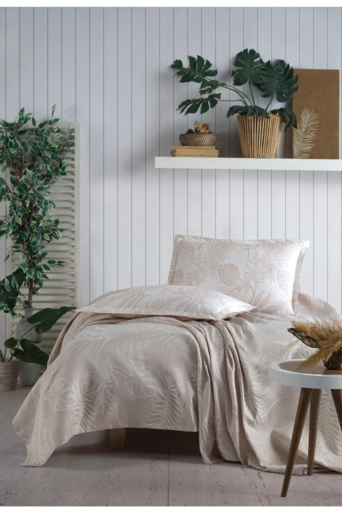 Çift Kişilik Jakarlı Pike Takımı Mentha V5 Bej
