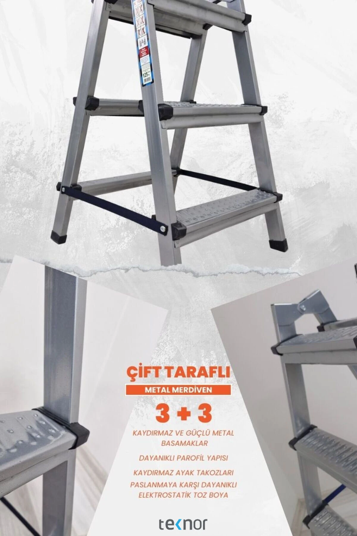 Kutlu Çift Taraflı 3+3 Metal Merdiven