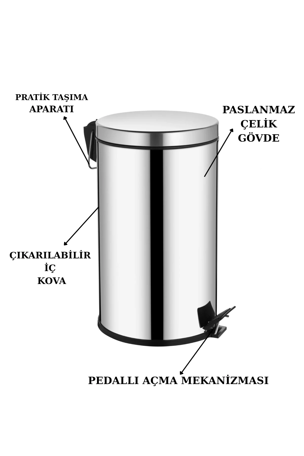 16 Litre Çöp Kovası Metal Paslanmaz Çelikli Pedal Çöp Kutusu Tuvalet Banyo Balkon Mutfak