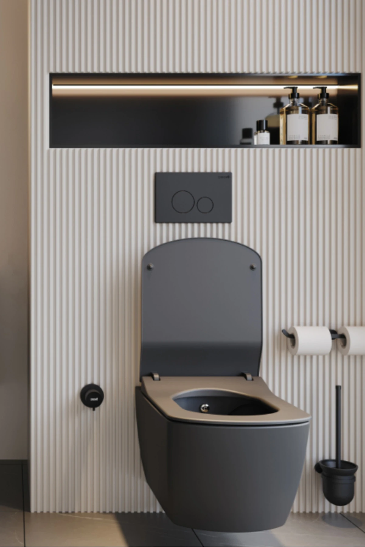 EG321 Elegant Kanalsız Duroplast Yavaş Kapanan Klozet Kapaklı Kömür Karası Mat Siyah Set