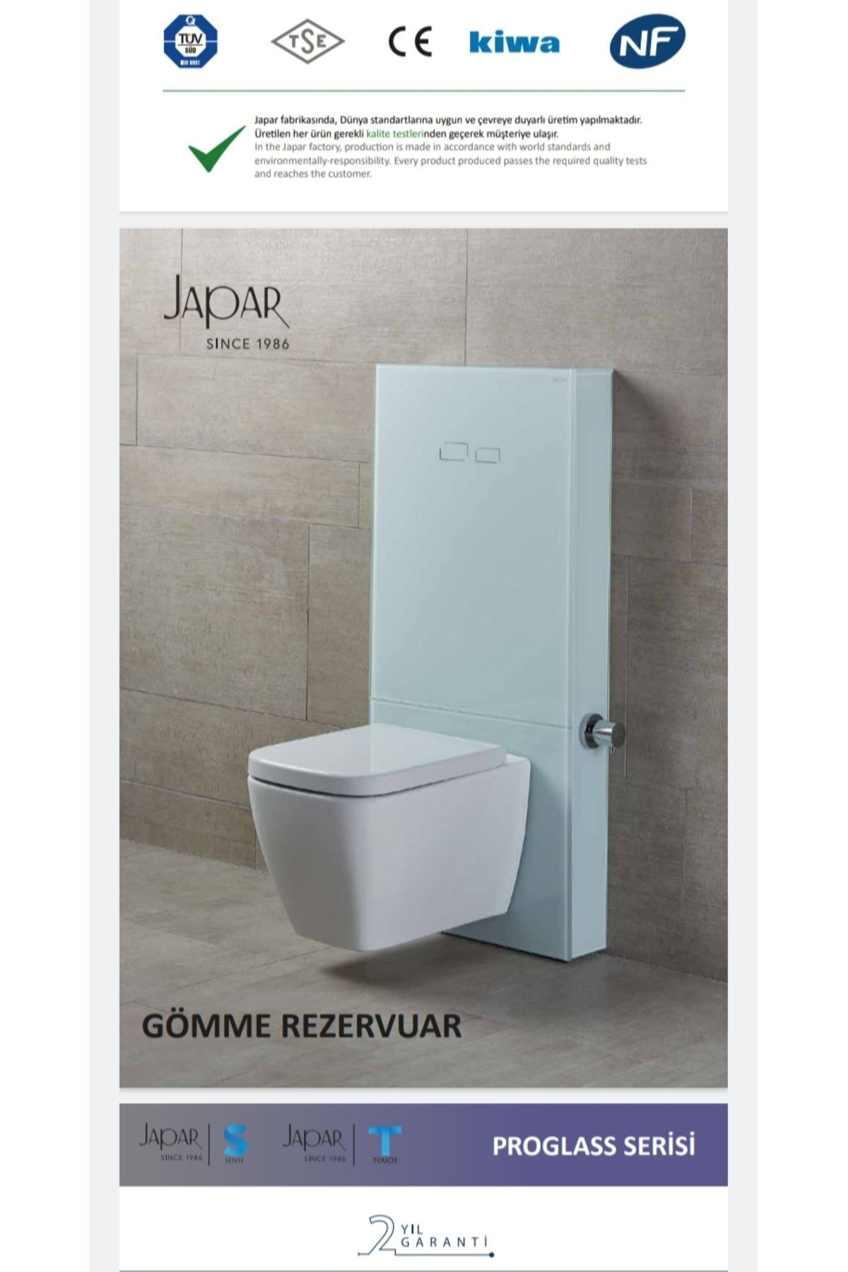 Proglass Temassız Elektronik Rezervuar Asma Klozet Tam Takım