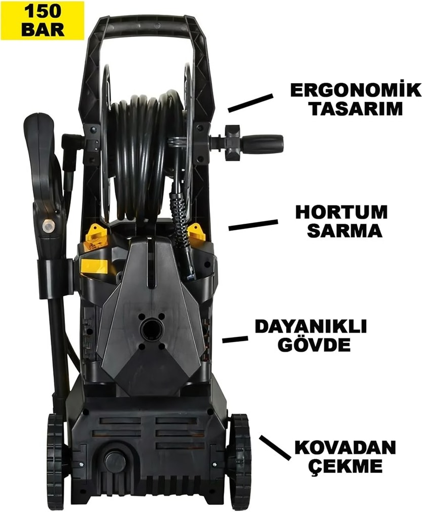 Elektrikli 150 Bar Musluk ve Kovadan Su Çekme Yüksek Basınçlı Bahçe, Oto Yıkama Makinesi EEA435