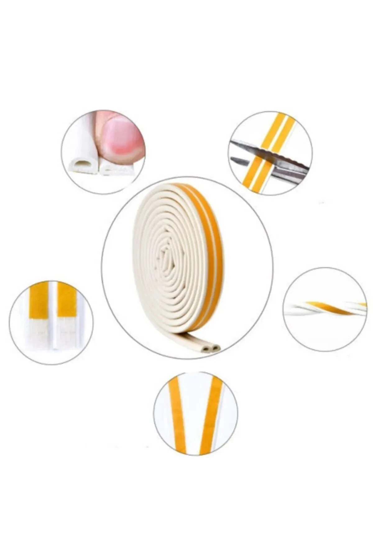 Yapışkanlı 5x2=10 Metre (BEYAZ) Kapı Pencere Bandı Fitili Soğuk Izolasyon Kauçuk Bantları.