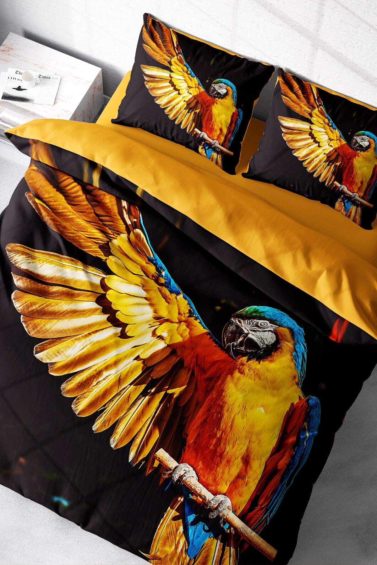 Kıng Sıze Macaw Parrot Naturel Çift Kişilik Nevresim Takımı 220x240cm