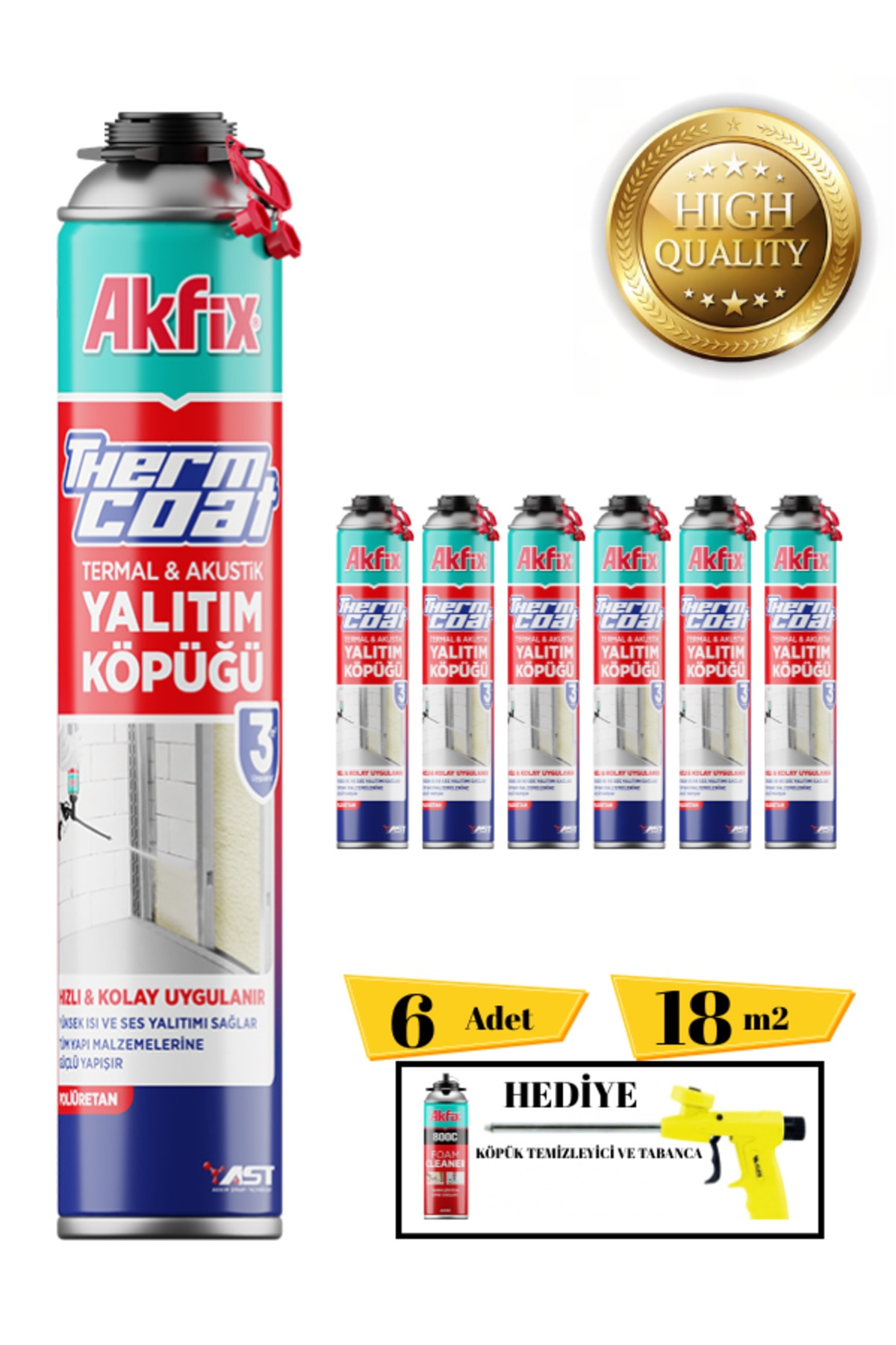 Thermcoat Poliüretan Isı Ve Ses Yalıtım Köpüğü 6 Ad. Tabanca Ve Temizleyici Hediye