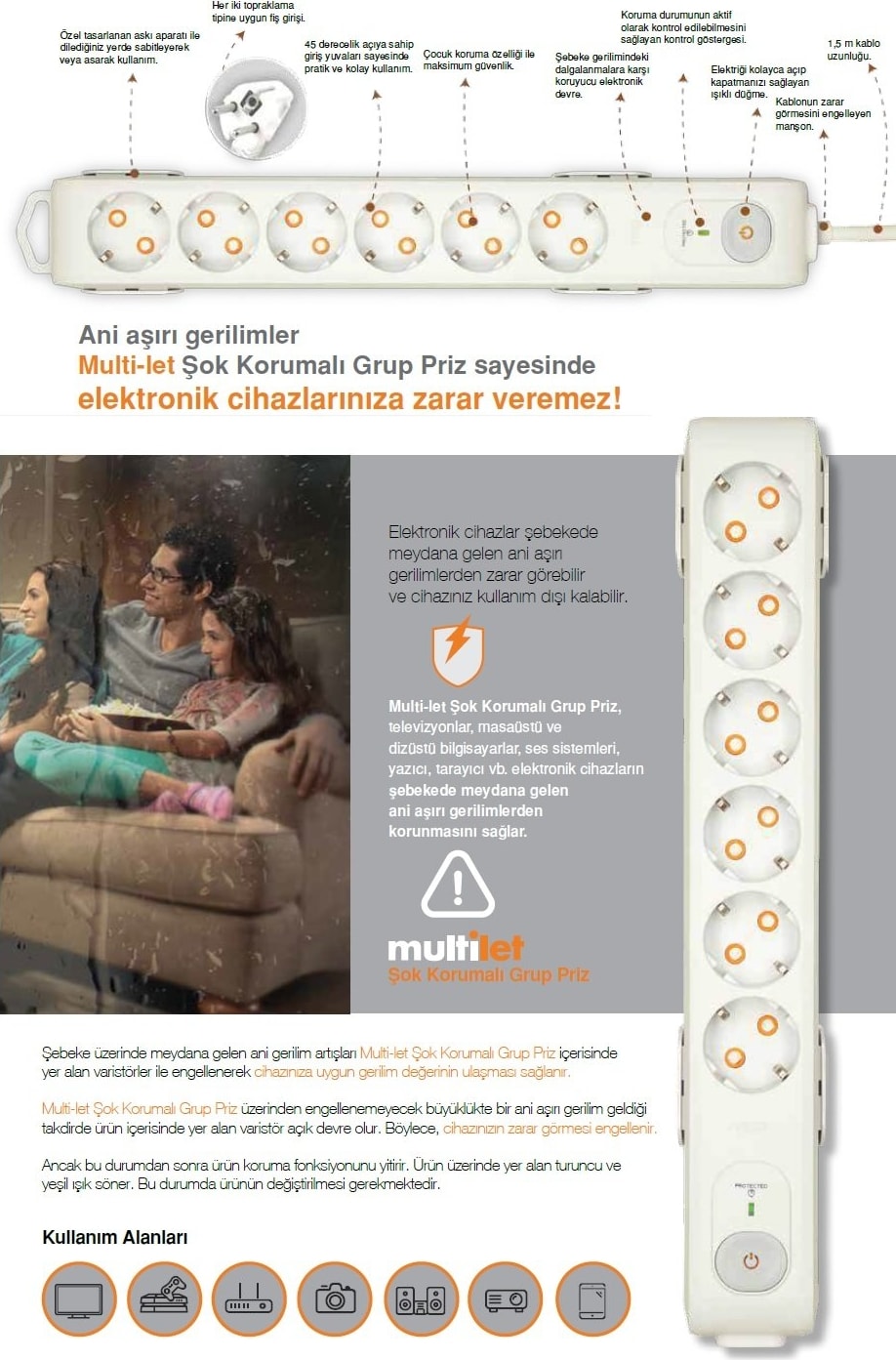 Multi-Let Şok Akım Korumalı 1.5 Metre 6lı Priz 90117632