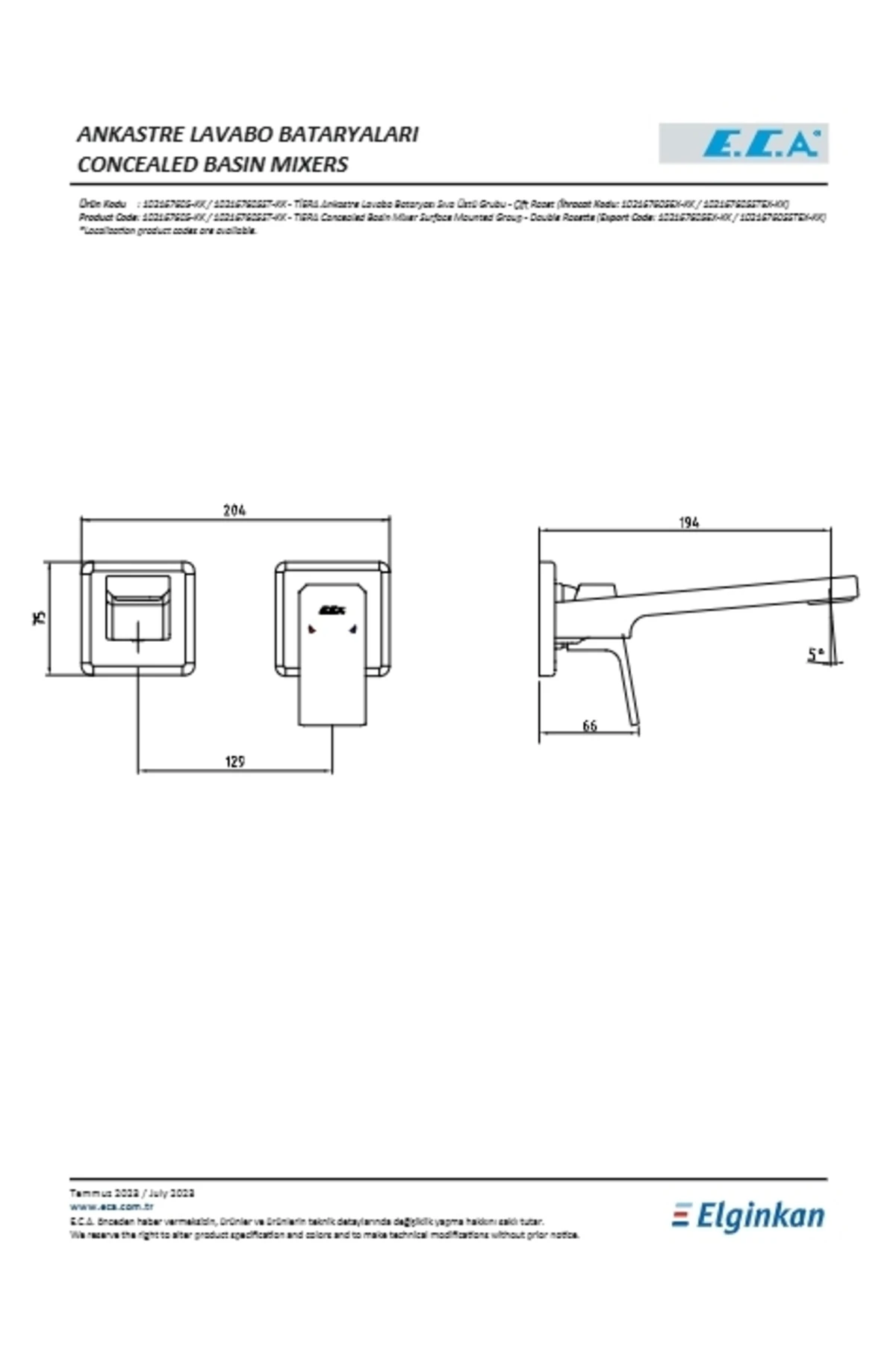 Tiera Ankastre Lavabo Bataryası Sıva Üstü Çift Rozet