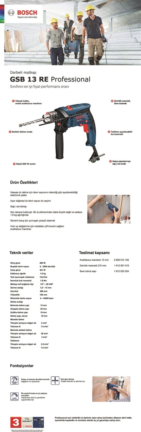 BOSCH Gsb 13 Re Darbeli Matkap