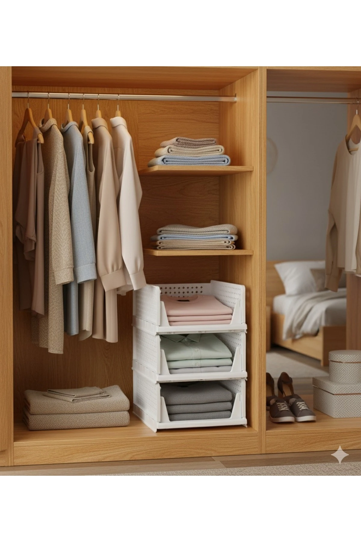 3 Adet Dolap İçi Düzenleyici, Kayar Raf Dolap İçi Kıyafet organizeri düzenleyici ayarlanabilir Raf