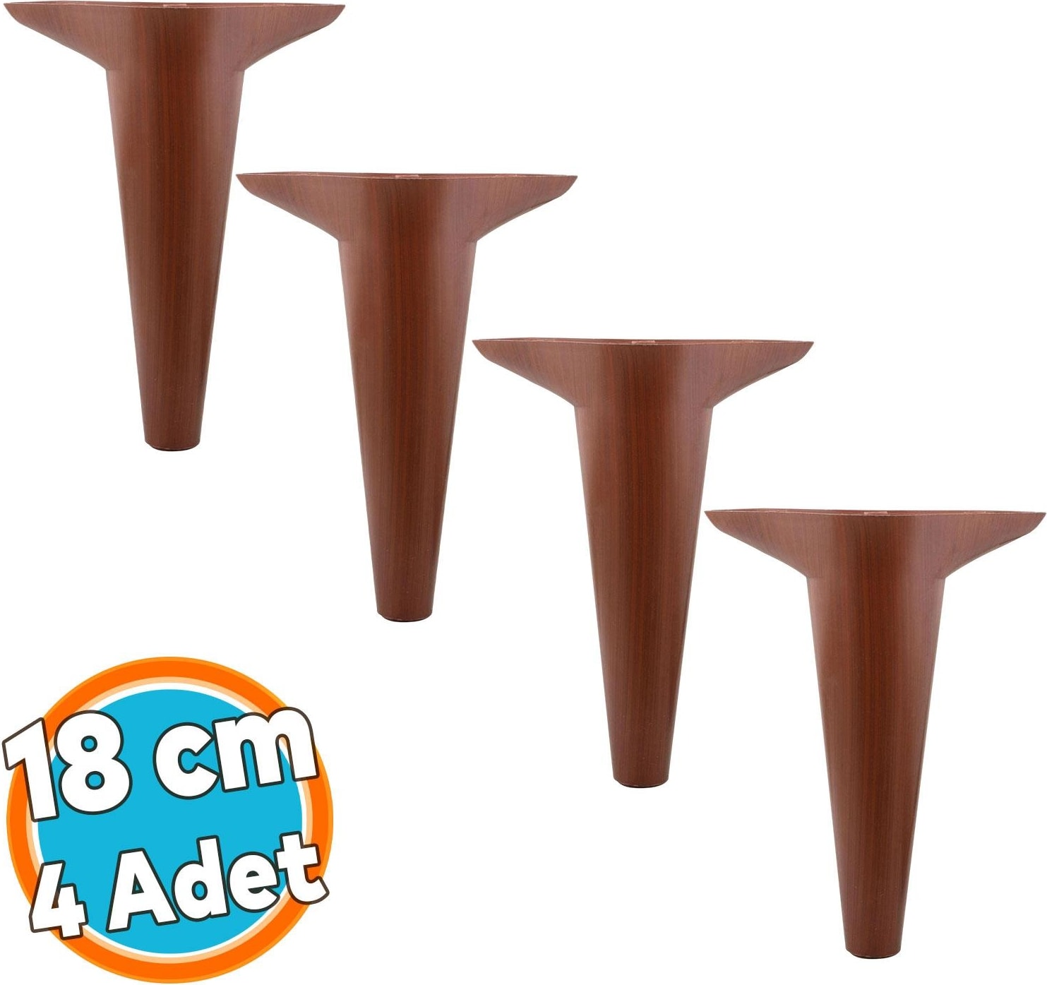 Lüks Mobilya Kanepe Sehpa Puf Koltuk Ayağı 18 cm Kahverengi Ahşap Desenli Baza Ayak 4 Adet