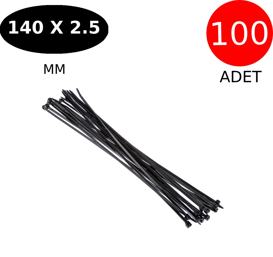 Kablo Bağı Cırt Kelepçe 140 mm x 2.5 mm Siyah 100 Adet