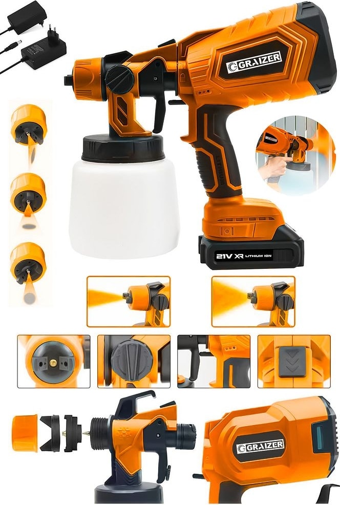 Powerforge 21V Çift Akülü 300 mm Vernik Sprey Boya Püskürtme Makinesi-Turuncu
